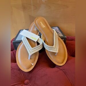 New Capelli of New York White and Tan Chevron Sandals